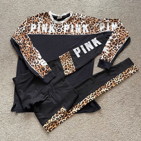 PINK Victoria’s Secret Color Block Long Sleeve Cheetah Campus Tee SZ Small - Picture 8 of 8